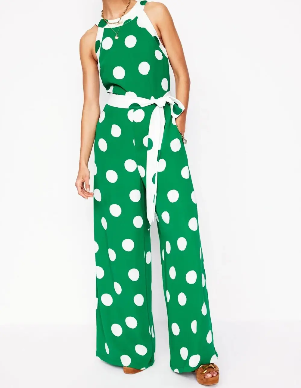 Green Polka - Dot Halter Jumpsuit