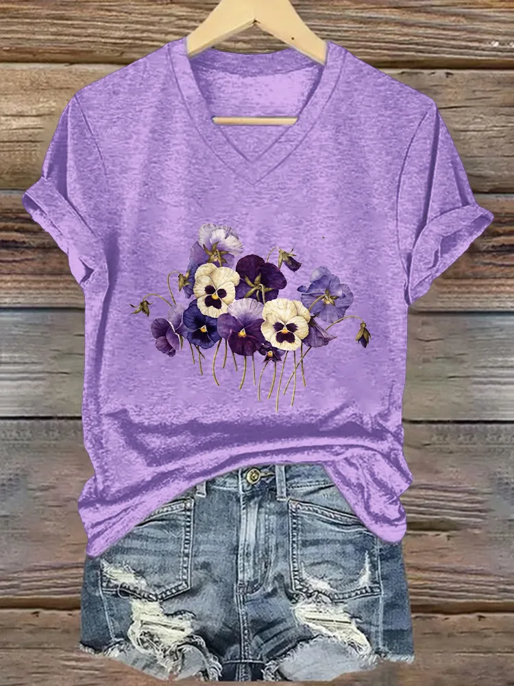 Women'S Printed Alzheimer'S Awareness V-Neck T-Shirt