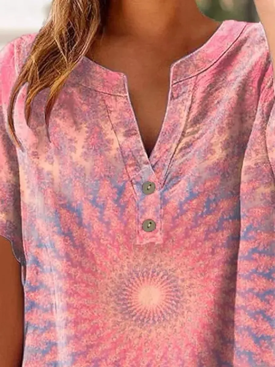 Women's Casual Retro Heart Cotton And Linen Print Shirt
