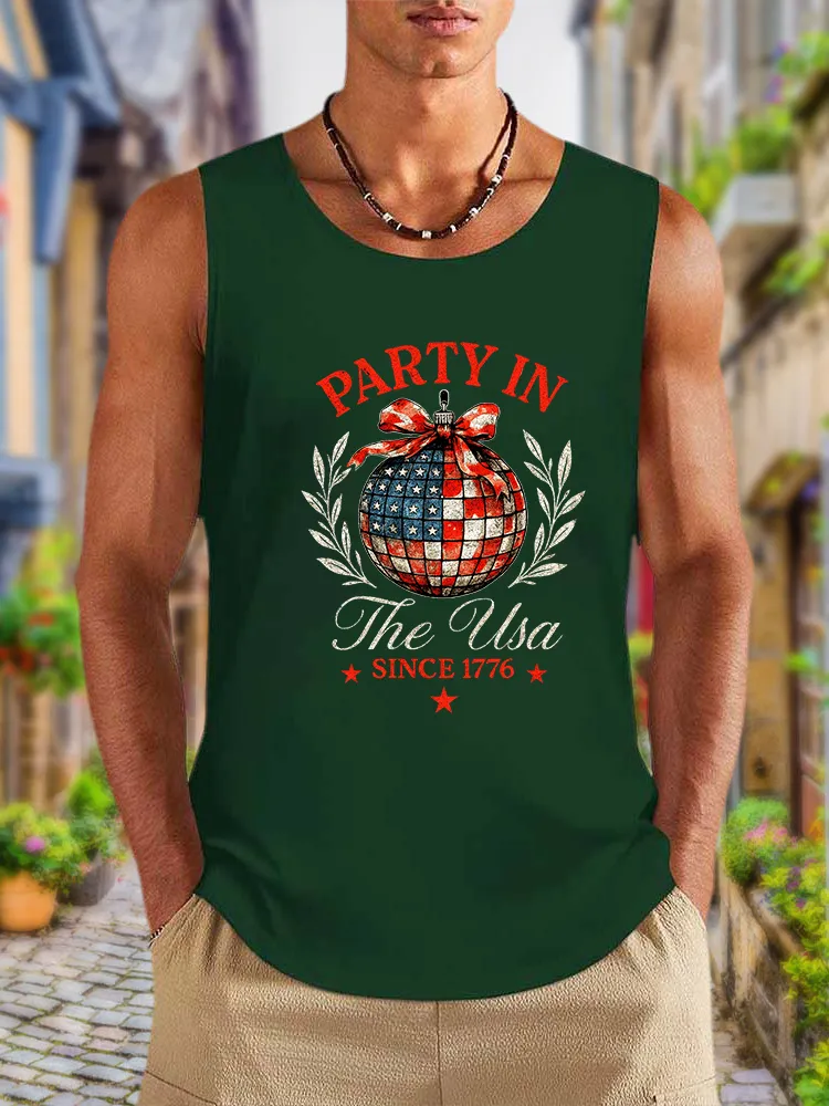 Men'S Party In Since 1776 Print Round-Necked Sleeveless Vest