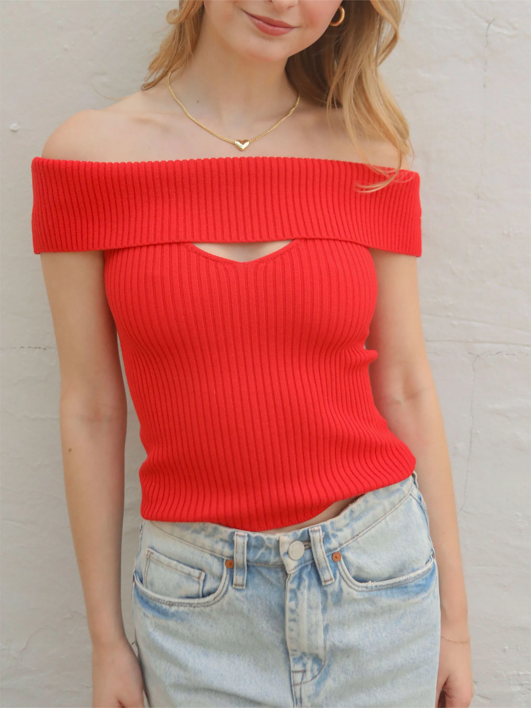 Off Shoulder Cut Out Knit Top