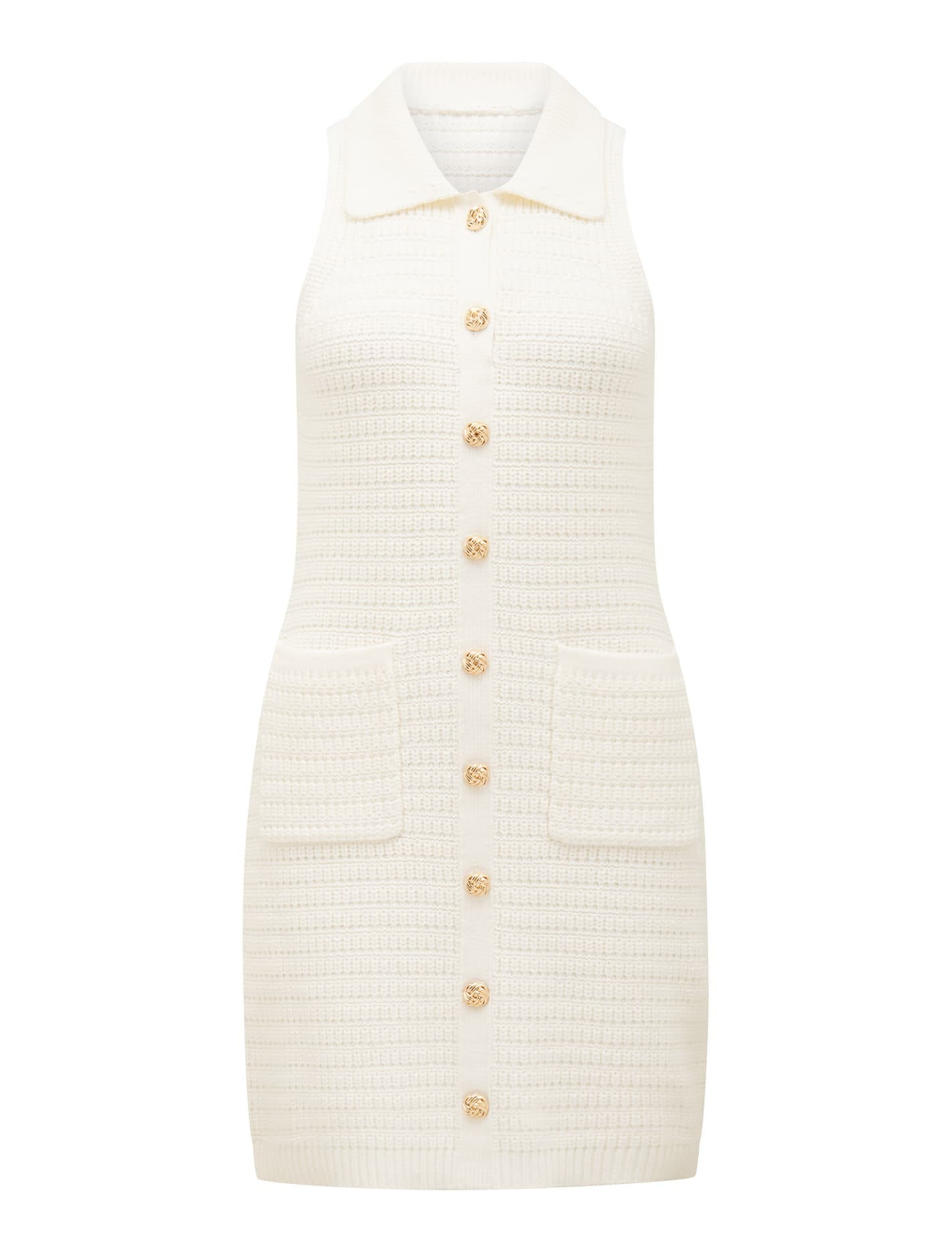 White Textured Knit Mini Dress
