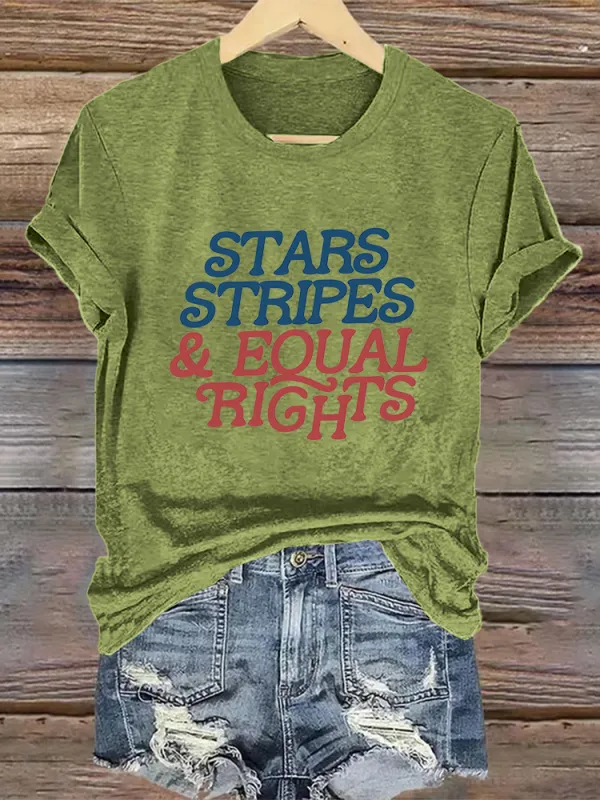 Woman'S Stars Stripes Equal Rights Crew Neck Short Sleeve T-Shirt