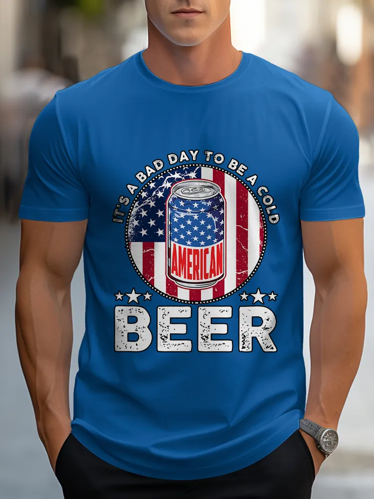 Man'S It'S A Bad To Be A Cold Beer Round-Neck Short-Sleeved T-Shirt
