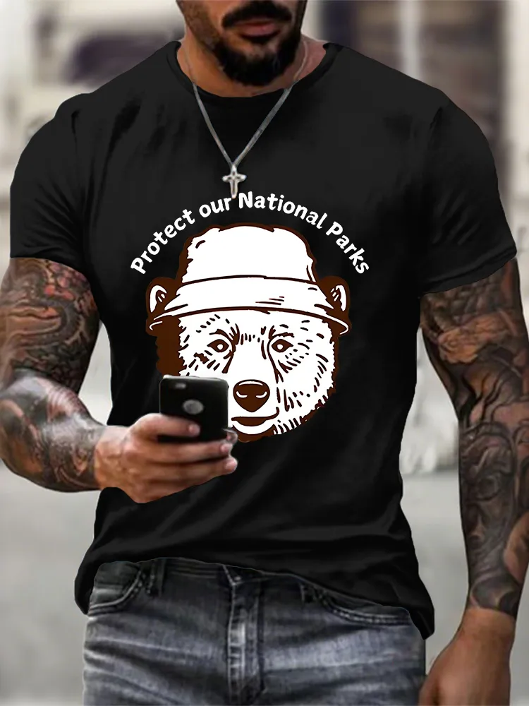 Men'S Round-Neck Short-Sleeved T-Shirt With Protect Our National Parks Prints