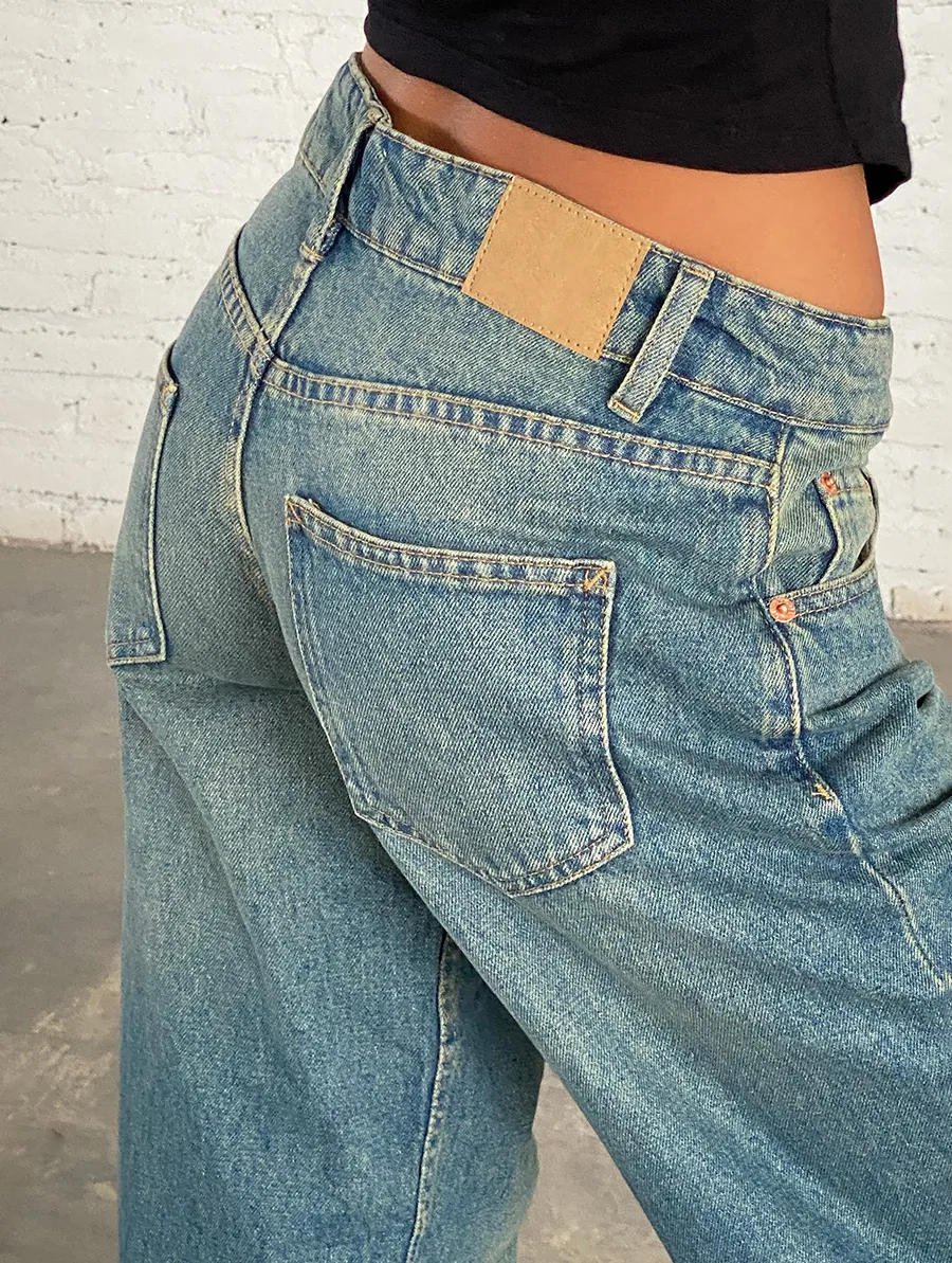 Vintage Blue Green Low Rise Parallel Jeans