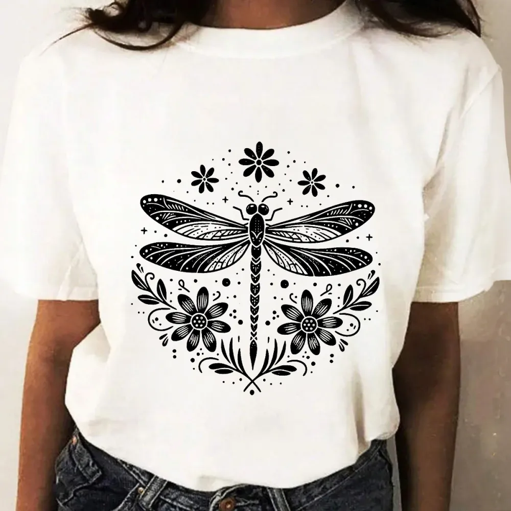 Dragonfly Plant Pattern Casual T-shirt