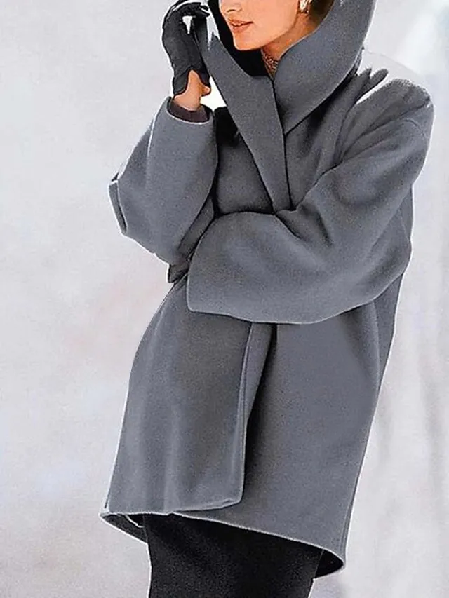 Women's Coat Regular Hooded Coat Camel Green White Black Gray Basic Essential Street Fall Lapel Regular Fit S M L XL XXL XXXL / Daily / Casual / Solid Color / Winter