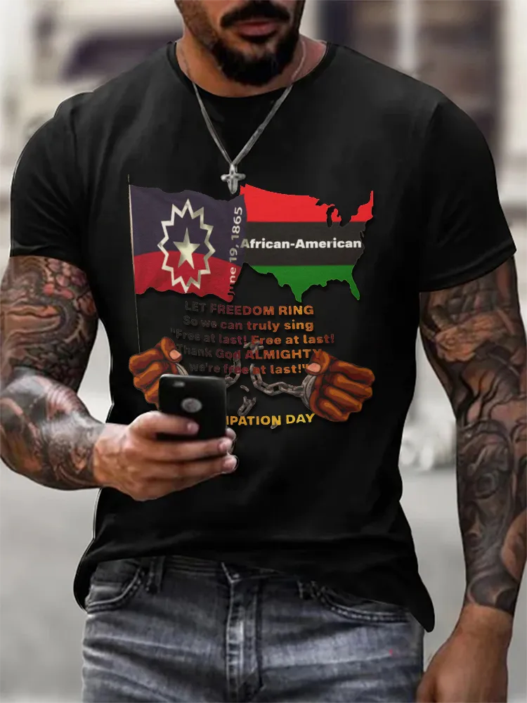 Men'S Round-Neck Short-Sleeved T-Shirt With African-American Prints