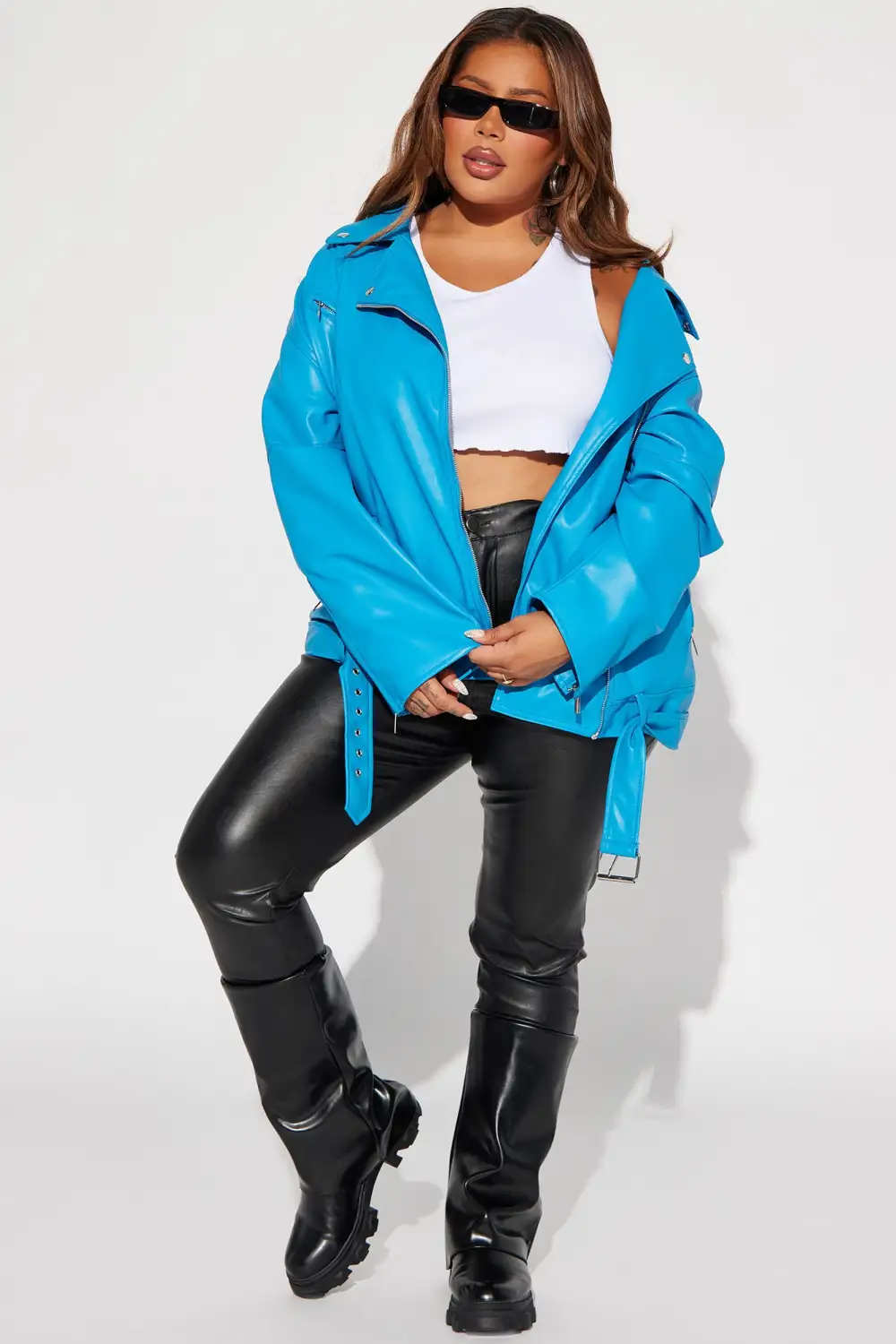 Big Rider Over Sized Faux Leather Moto - Blue