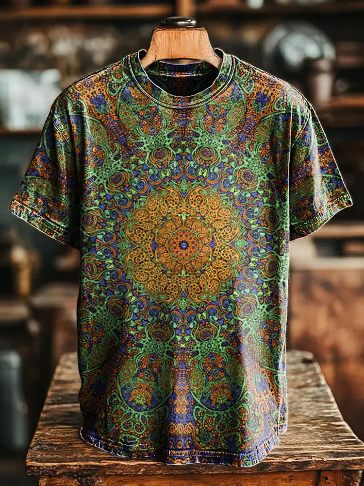 Women'S T-Shirt Retro Print Round-Neck And Short Sleeves