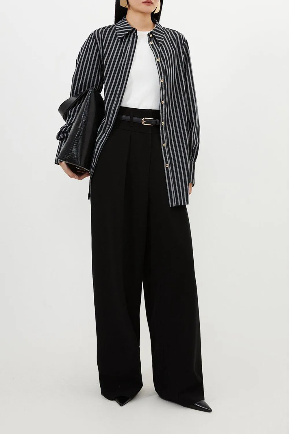 Compact Stretch Essential Tailored High Waist Wide Leg Trouser