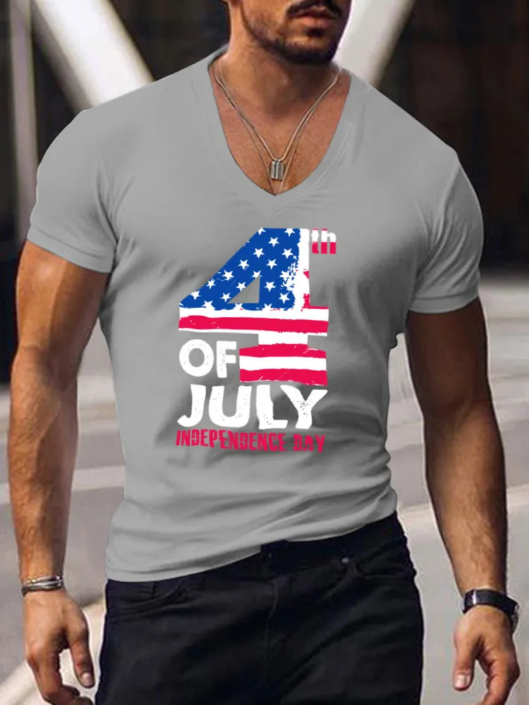 Men'S 4Th Of July Independence Day Print Short-Sleeved V-Neck T-Shirt