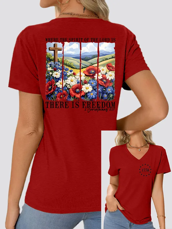 Woman'S Independence Day V-Neck And Short Sleeves T-shirt