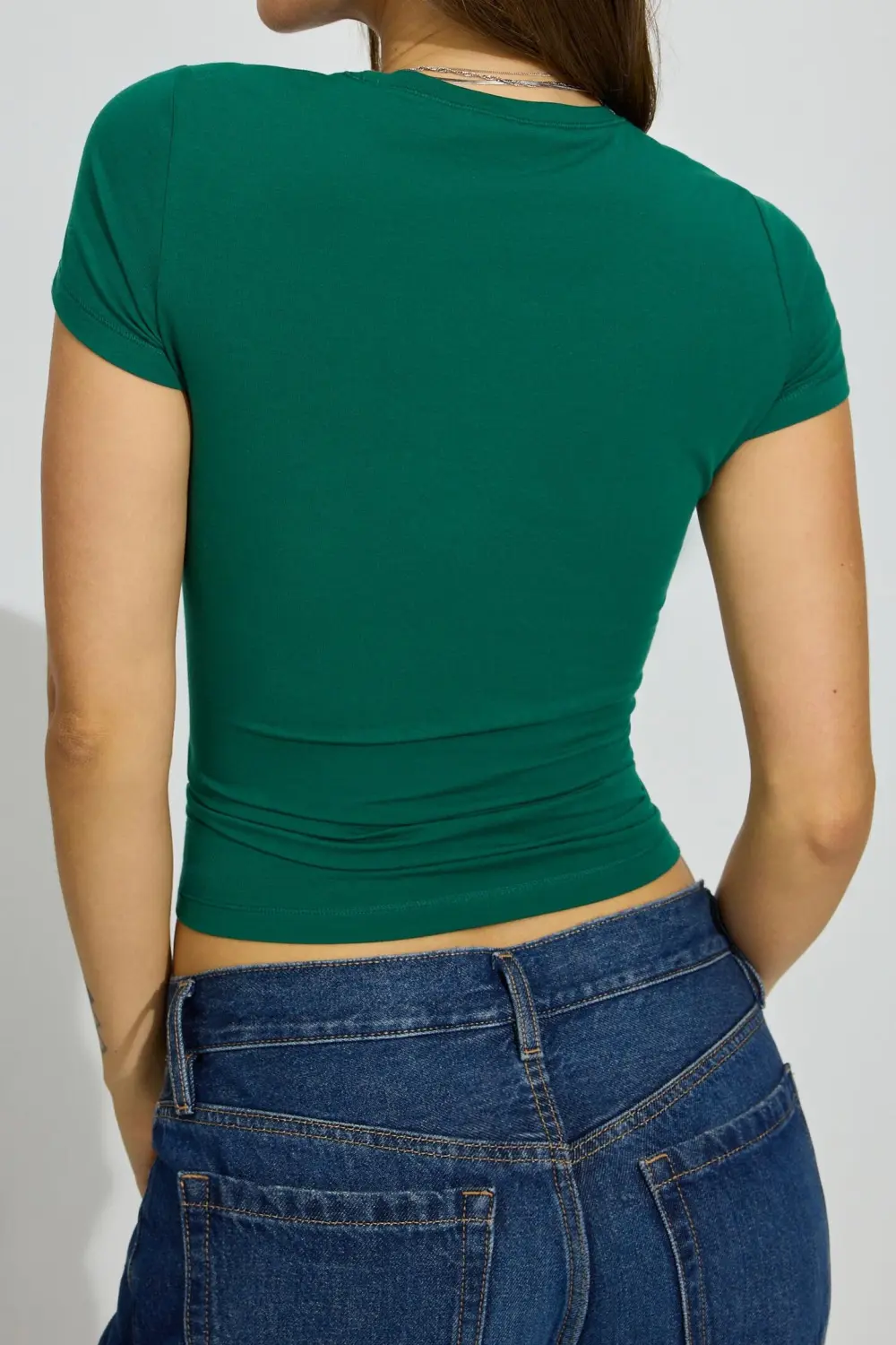Green Short Sleeve Fitted Crop Tee