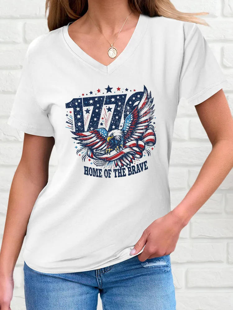 Woman'S 1776 Home Of The Brave V-Neck And Short Sleeves T-Shirt