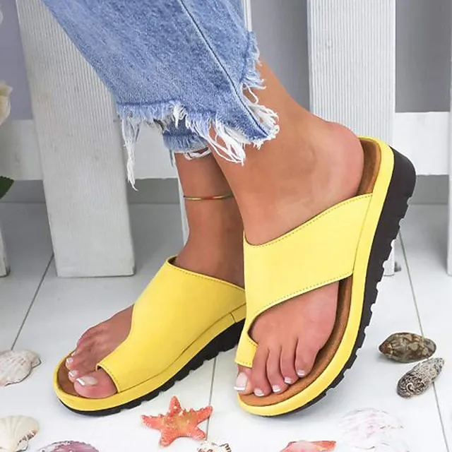 Women's Sandals Flat Sandals Orthopedic Sandals Bunion Sandals Outdoor Slippers Outdoor Daily Beach Summer Flat Heel Open Toe Casual Minimalism PU Leather Faux Leather Loafer Solid Color Leopard