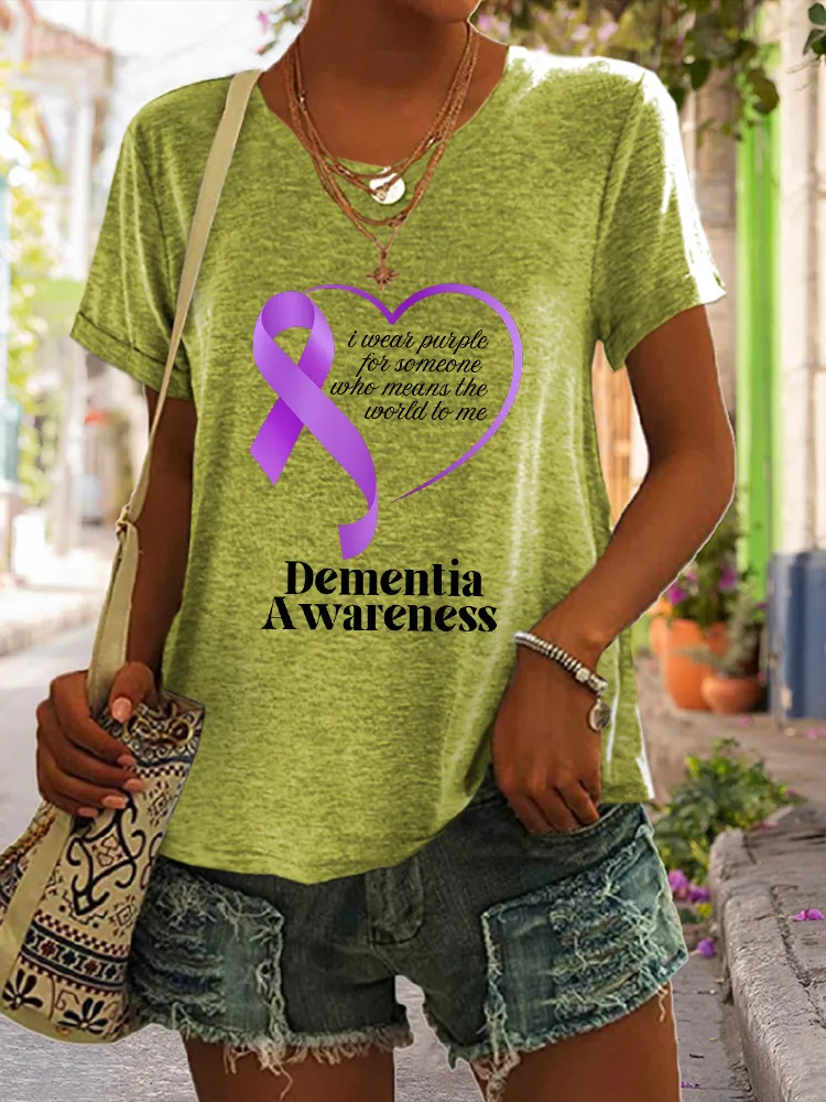 Women'S I Wear Purple For Someone Who Means The World To Me Dementia Awareness Short-Sleeved T-Shirt