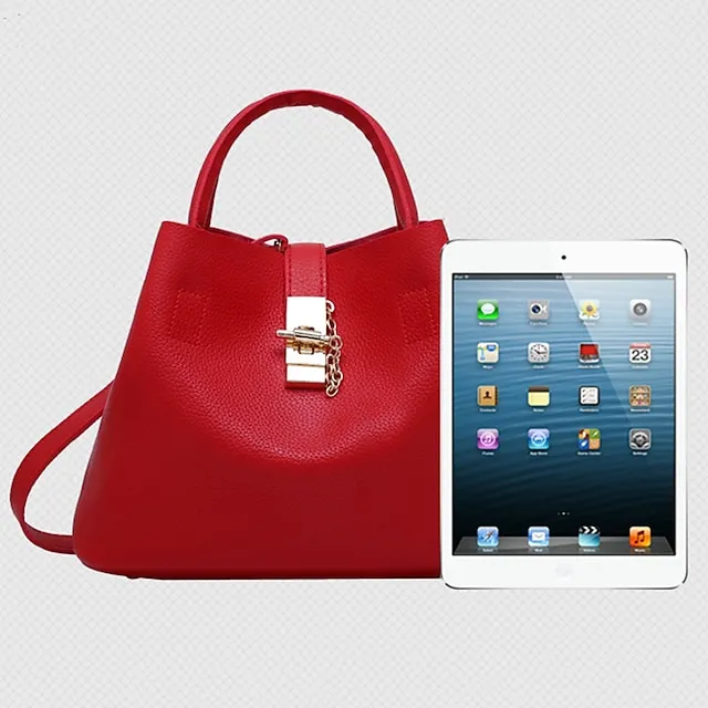 Women's Handbag Crossbody Bag Shoulder Bag PU Leather Office Daily Chain Solid Color Black Pink Red