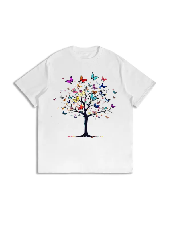 Colorful Butterfly Tree Printed Sports T-Shirt