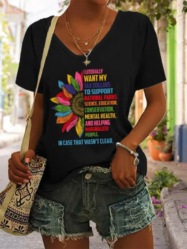 Women'S Support National Parks Print V Neck Casual T-Shirt