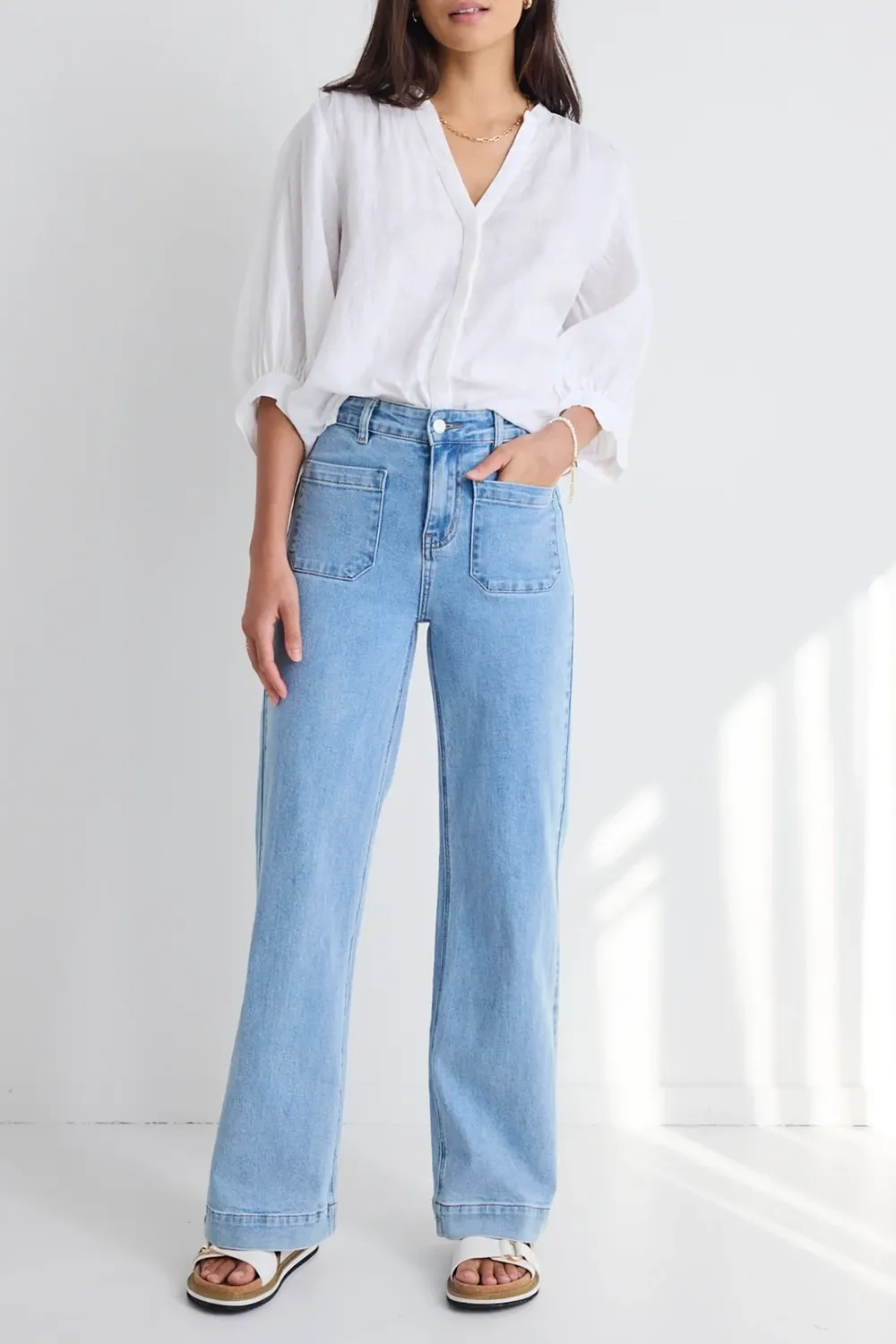Light Blue High Rise Wide Leg Pocket Jean