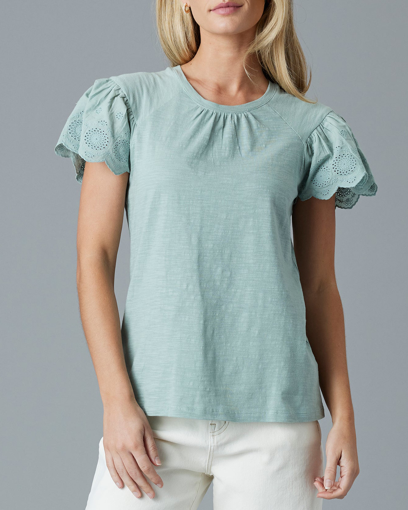Casual T-Shirt With Delicate Eyelet Detailing
