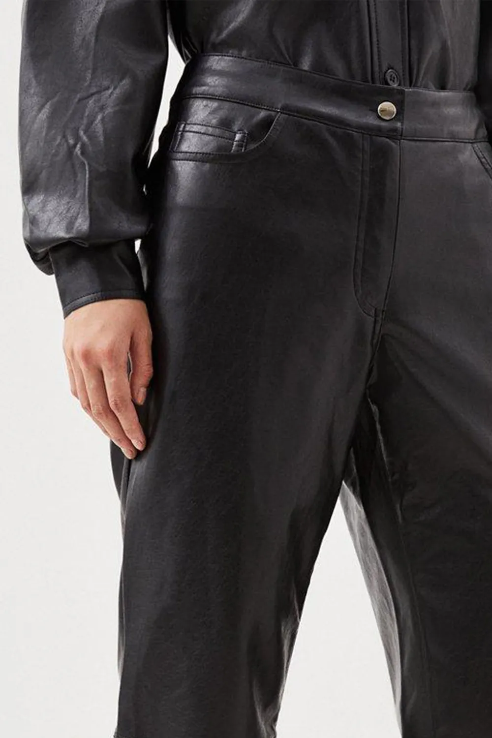 Faux Leather 5 Pocket Western Straight Leg Trousers