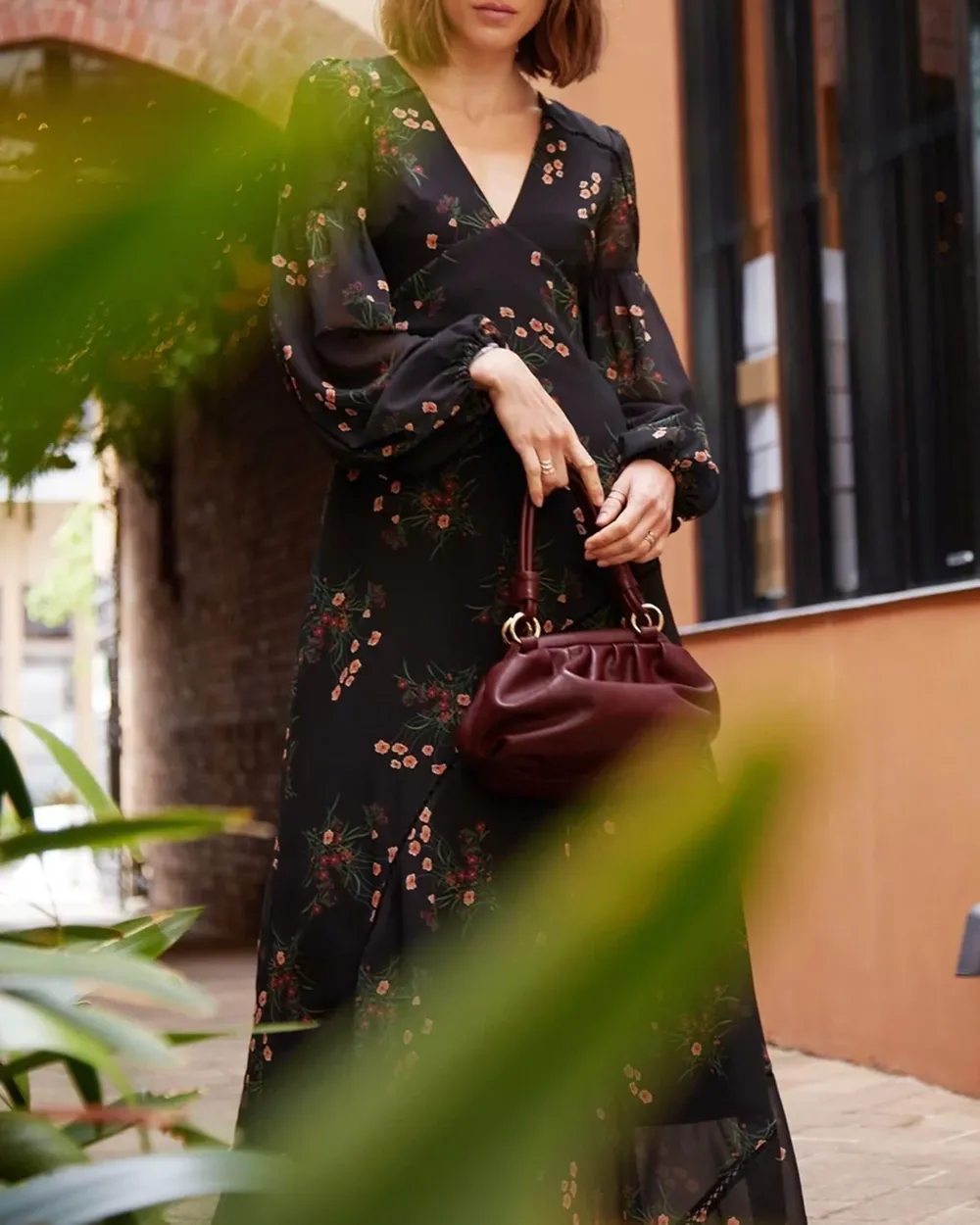 Chiffon Print Long Sleeve Maxi Dress