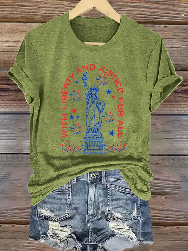 Woman'S With Liberty And Justice For All Crew Neck Short Sleeve T-Shirt