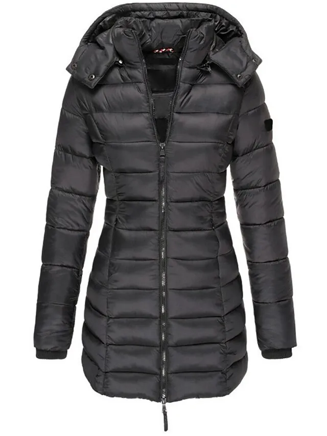 Women's Winter Coat Quilted Jacket Mid Length Puffer Coat Thermal Warm Parka with Pocket Fall Windproof Heated Coat  Zipper Hooded Lightweight Outerwear Long Sleeve Army Green Black