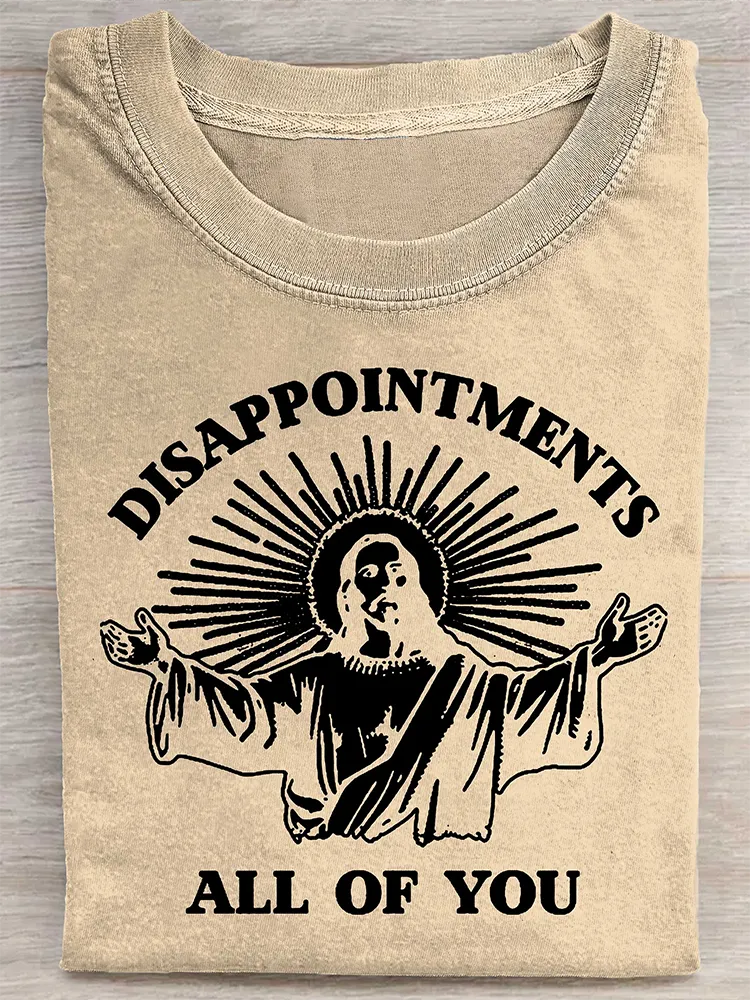 Women'S Disappointments All Of You Round Neck Washed Short Sleeve T-Shirt