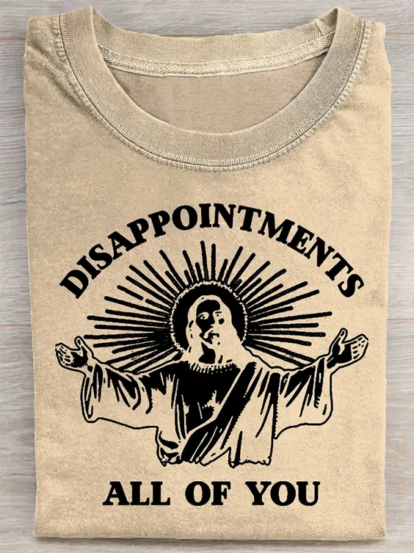 Women'S Disappointments All Of You Round Neck Washed Short Sleeve T-Shirt