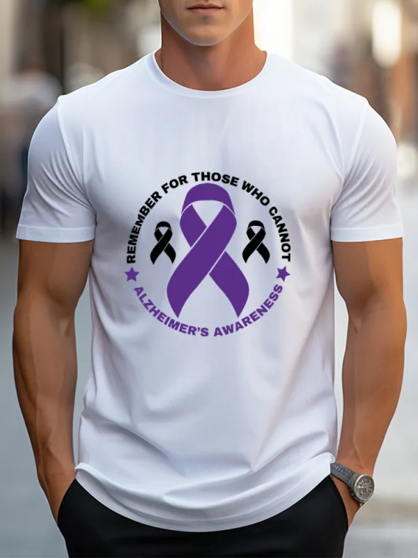 Men'S Round-Neck Short-Sleeved T-Shirt Remember For Those Who Cannot Alzheimer'S Awareness Prints