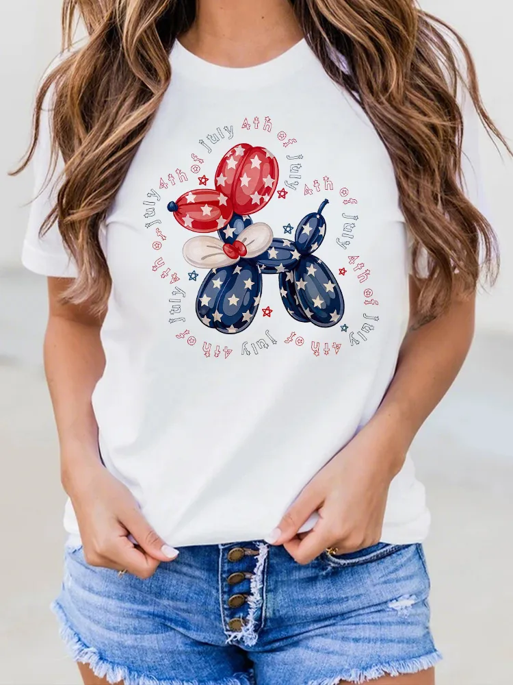 July 4th Of July Print Round-Neck Short-Sleeved T-Shirt