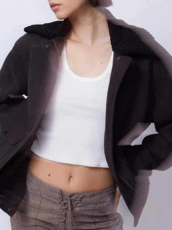 Dark Brown Fleece - Collar Bomber Jacket