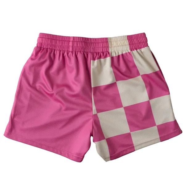 Solids 5 Pack - MUAY THAI SHORTS (MID THIGH CUT) CHECKER - PINK / CREAM
