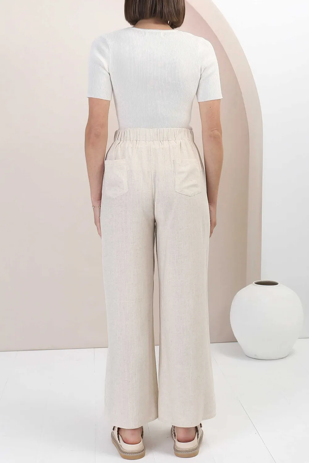 Beige High Waist Wide Leg Linen Pants