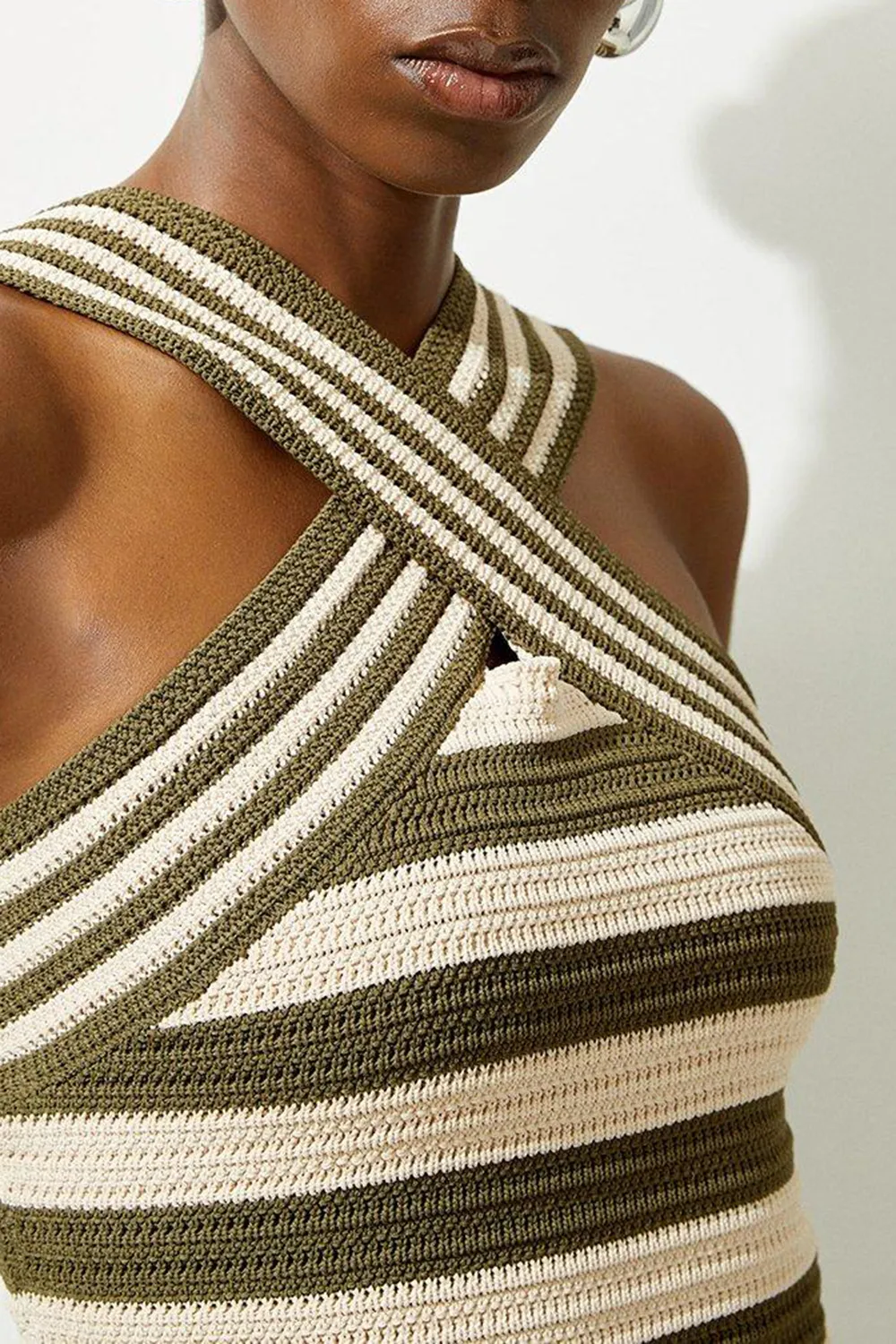 Viscose Blend Crochet Knit Cross Front Top