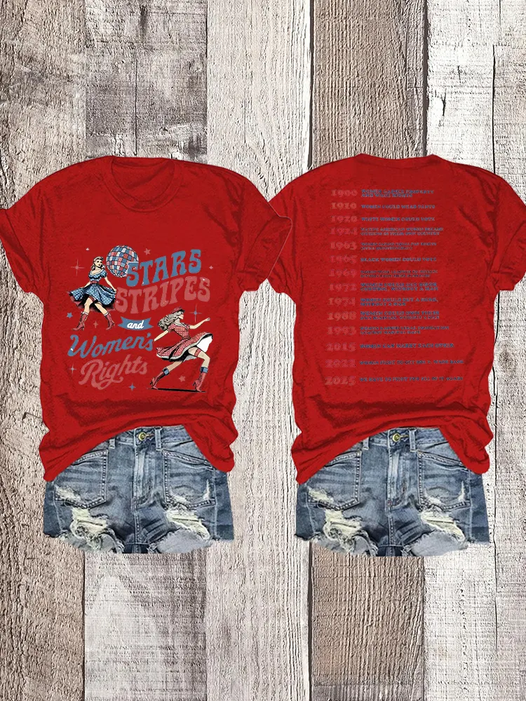 Woman'S Stars Stripes And Women'S Rights Crew Neck Short Sleeve T-Shirt