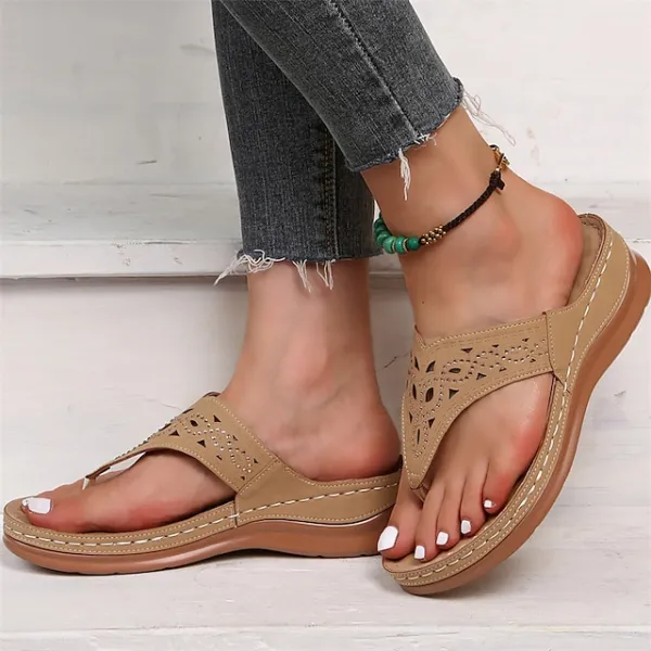 Women's Sandals Slippers Plus Size Outdoor Slippers Outdoor Beach Summer Flat Heel Open Toe Elegant Minimalism Faux Leather Loafer Solid Color Black Brown khaki