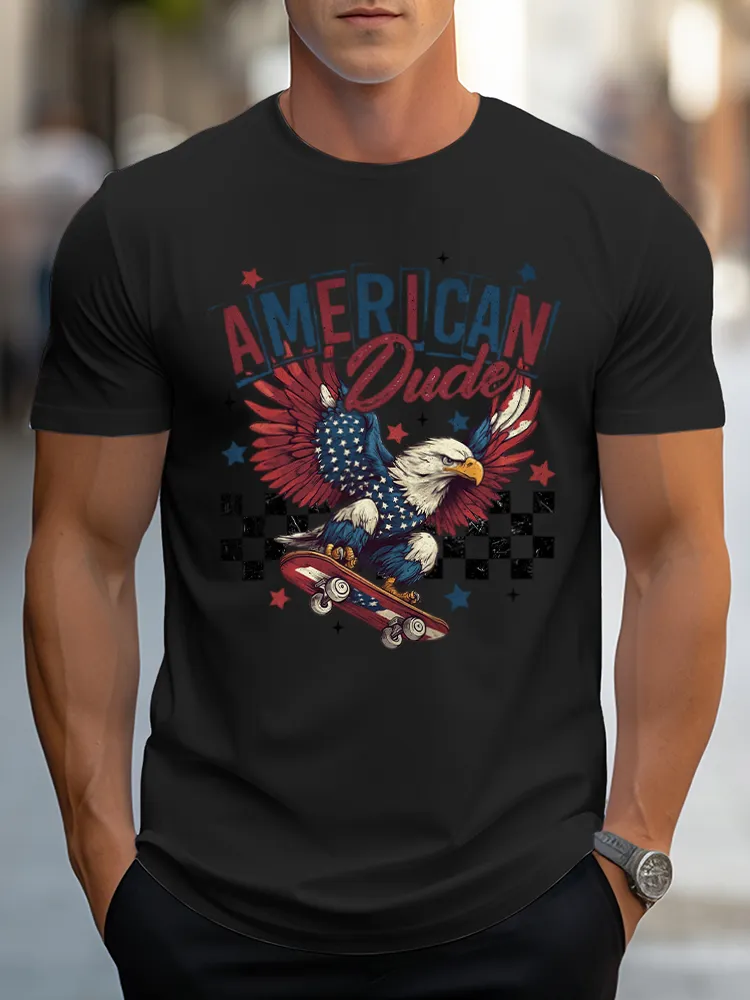 Man'S America Dude Print Round-Neck Short-Sleeved T-Shirt
