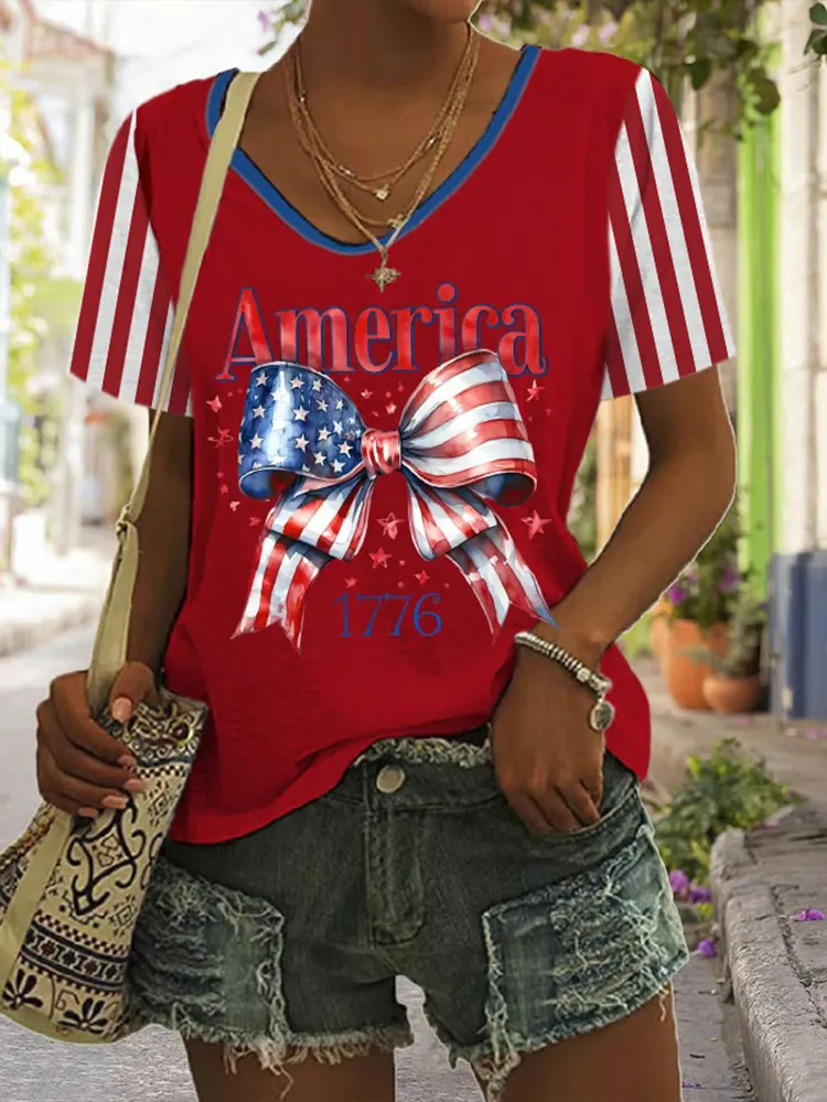 Women'S Independence Day USA Print Short Sleeve T-Shirt