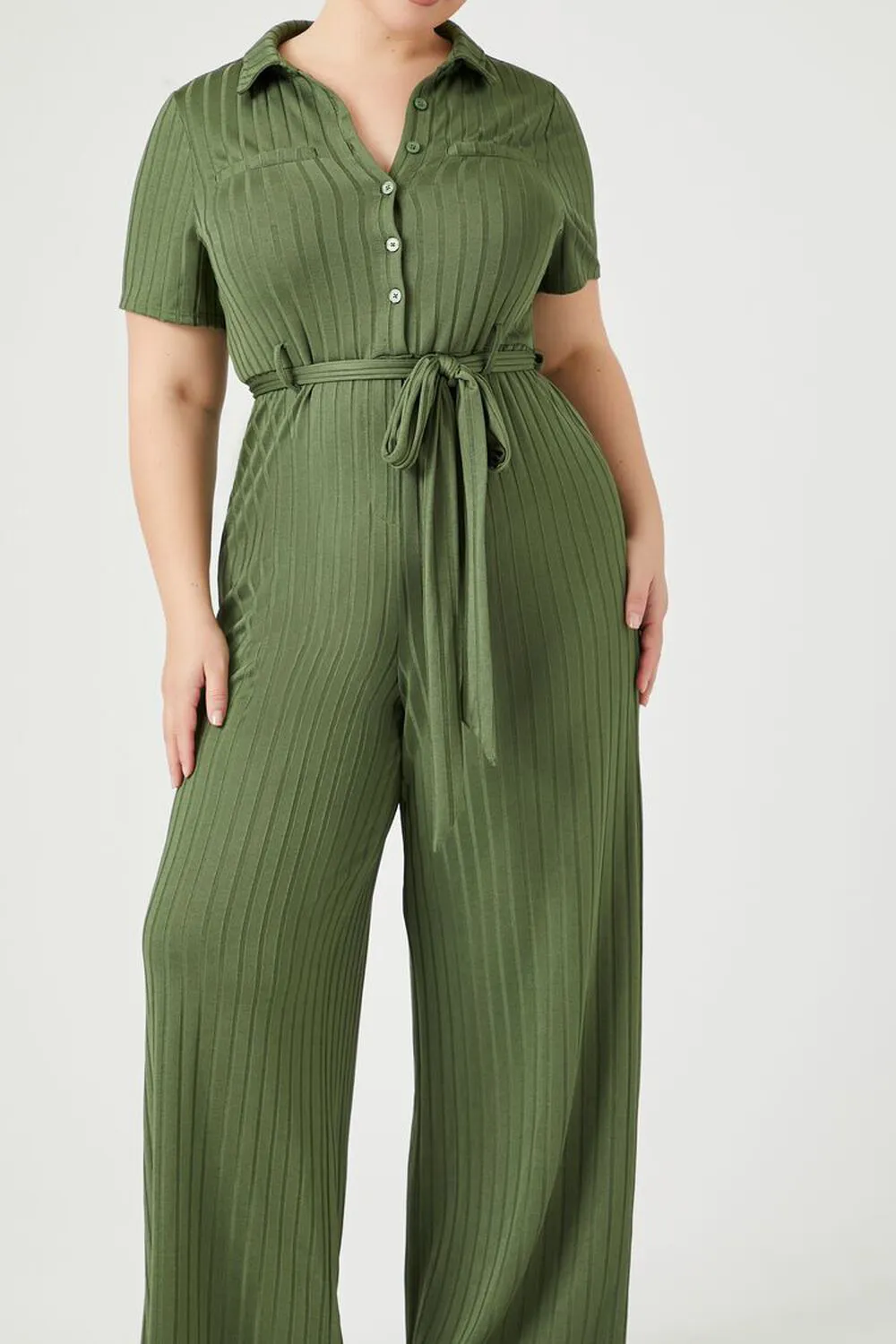 Plus Size Ribbed Wide-Leg Jumpsuit