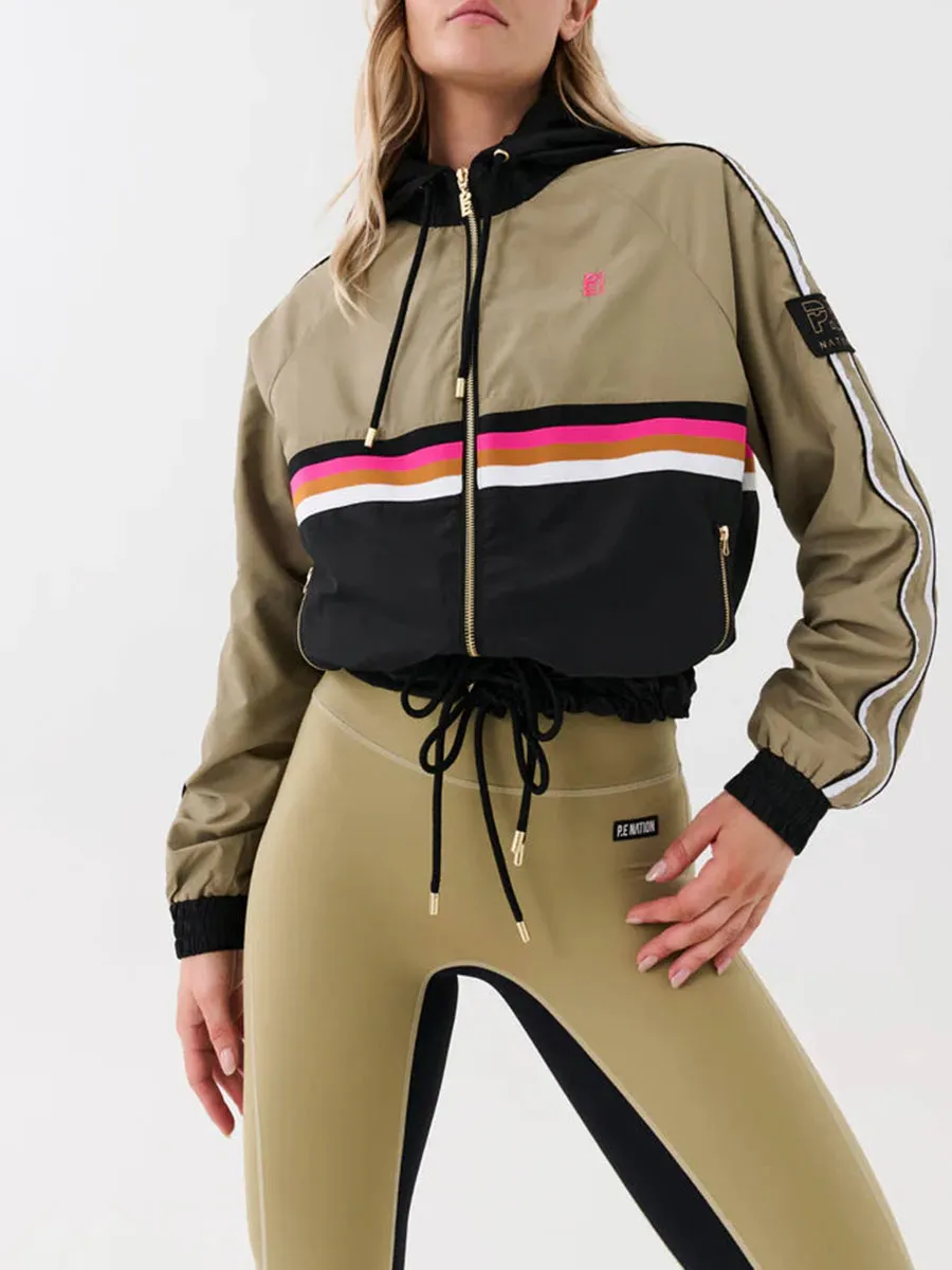 Color Blocked Zip Up Bomber Jacket