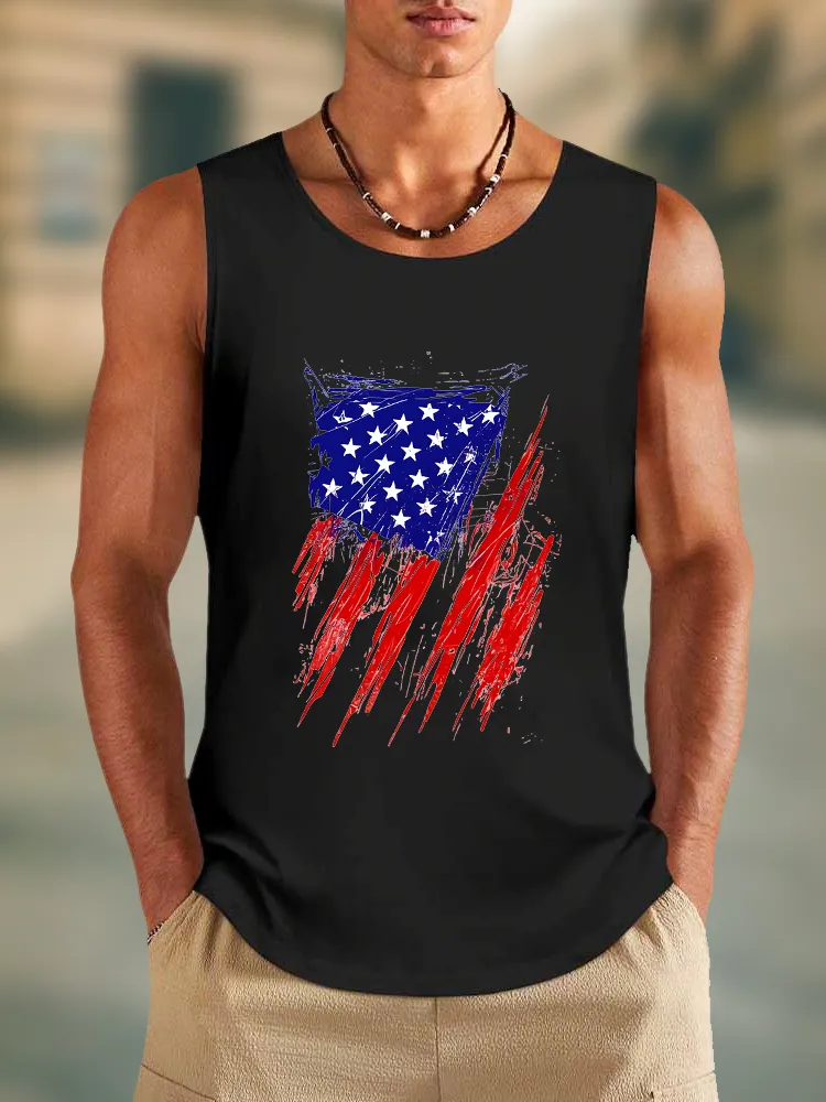 Men'S Stars And Stripes Print Round-Necked Sleeveless Vest