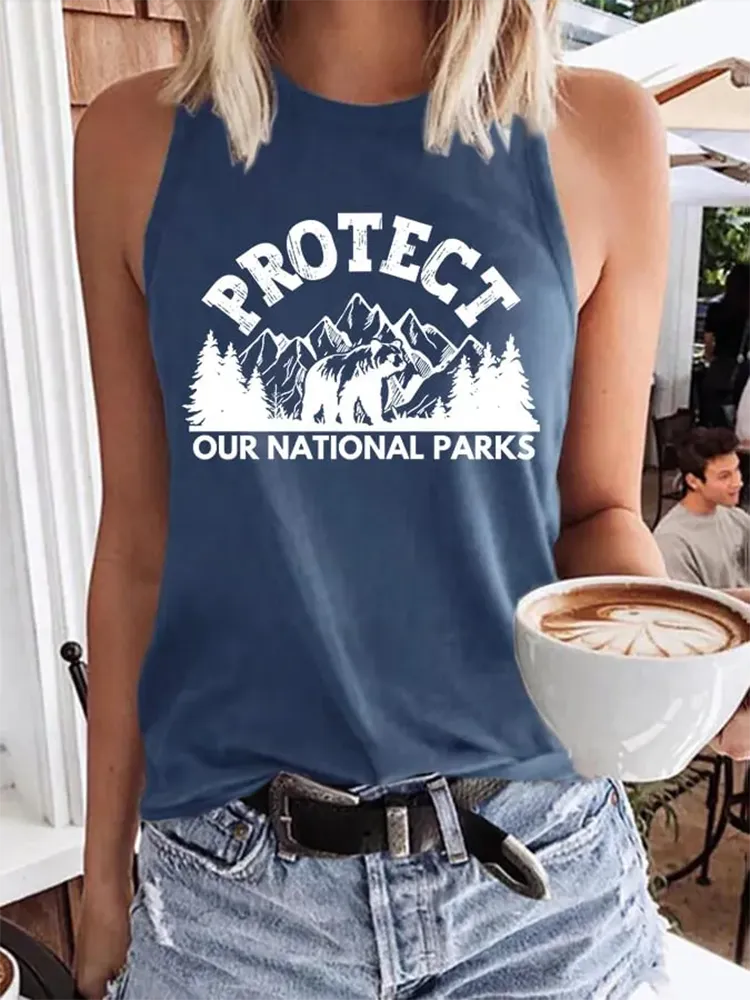 Women'S Protect Our National Parks Round Neck Sleeveless Vest
