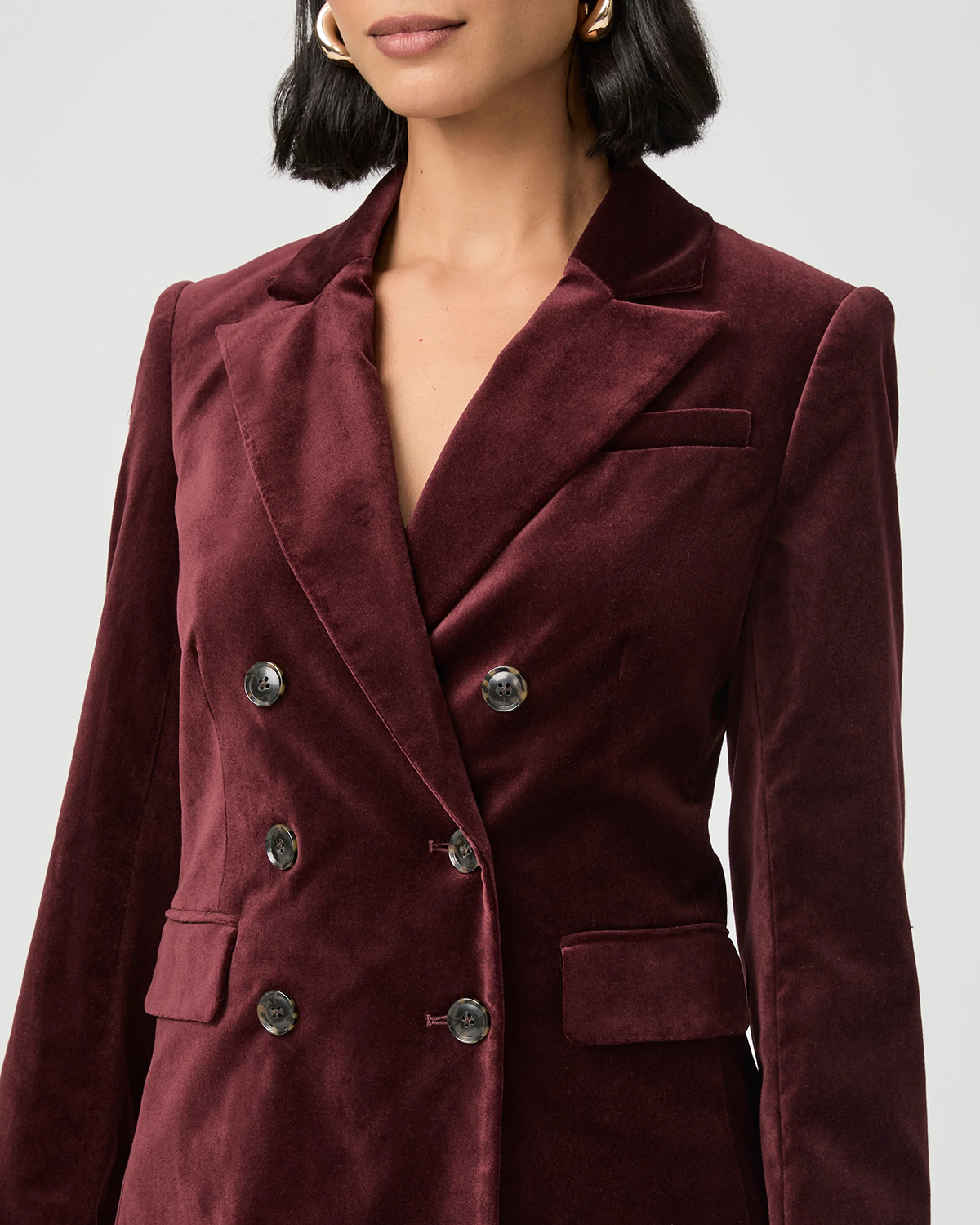Burgundy Velvet Double Breasted Blazer