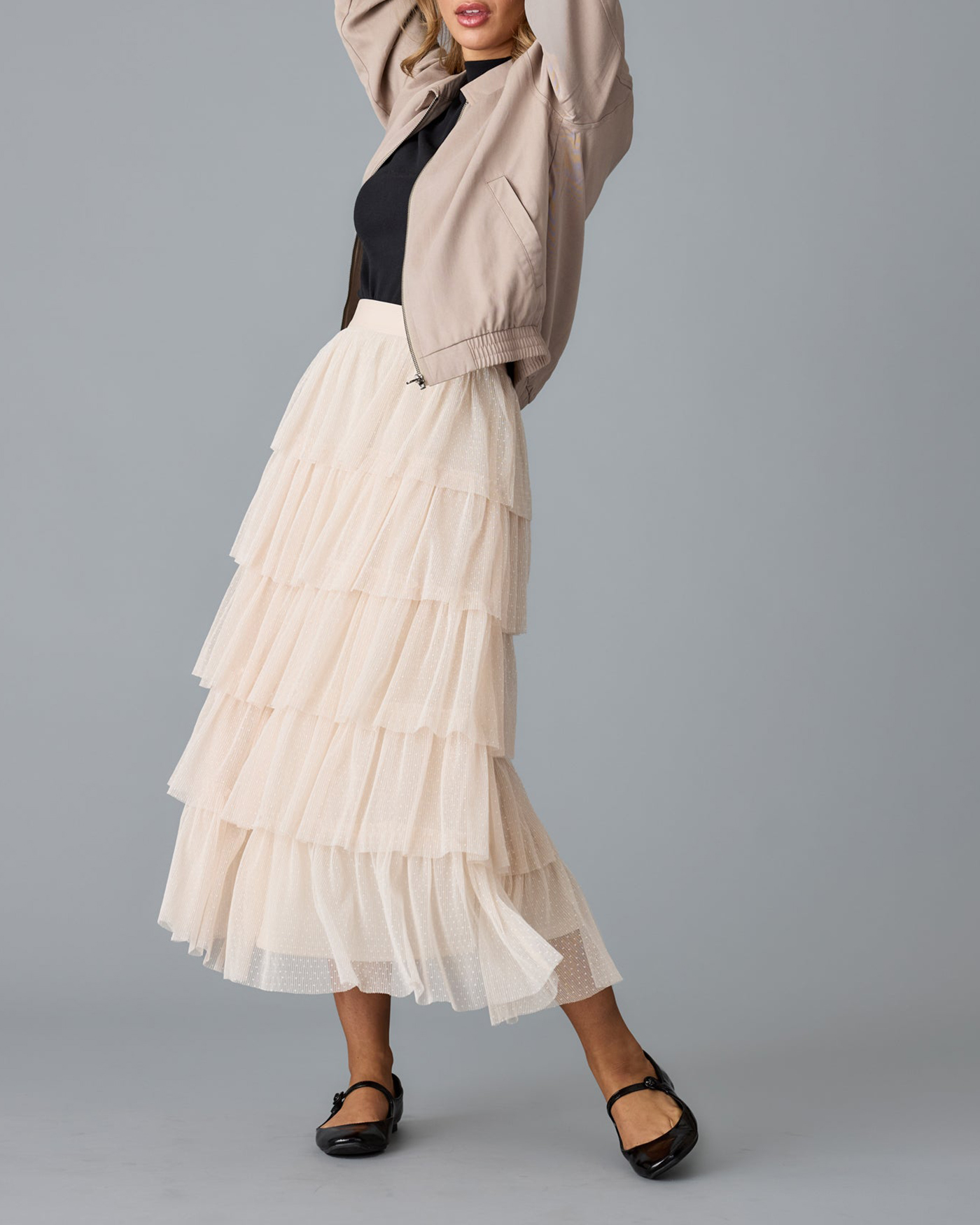 Light Pink Tiered Tulle Maxi Skirt
