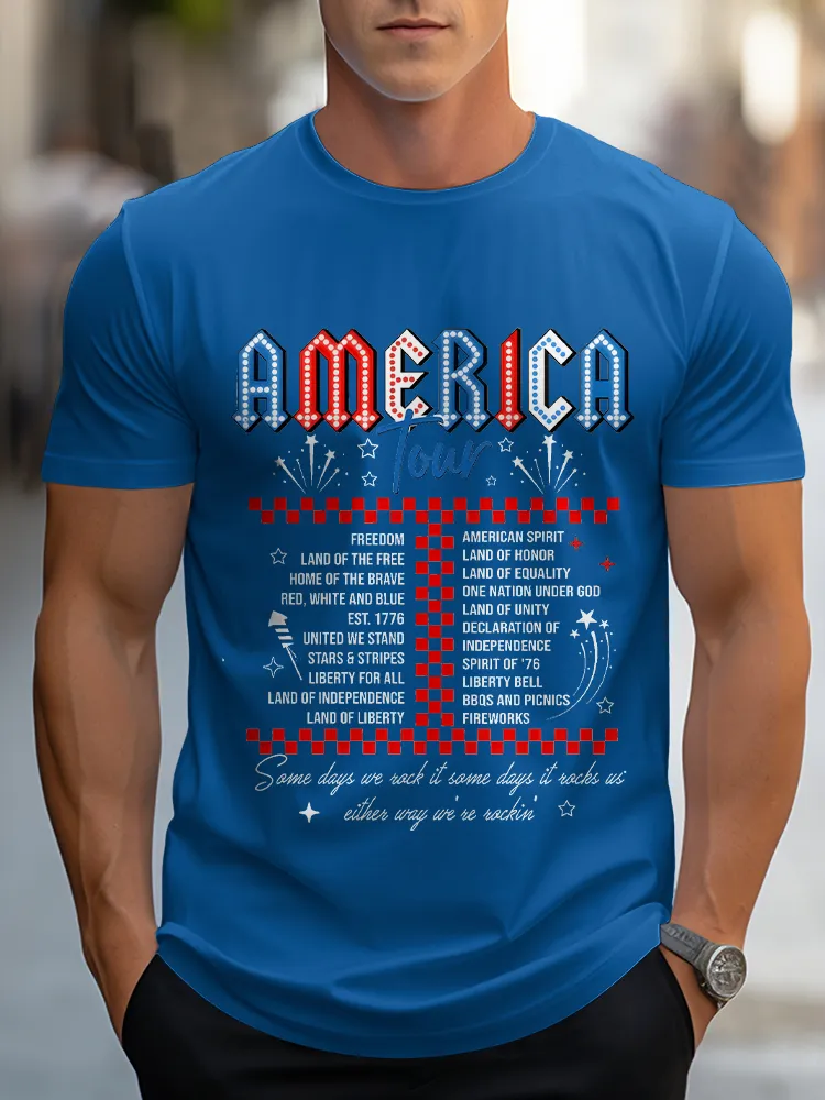 Man'S America Round-Neck Short-Sleeved T-Shirt